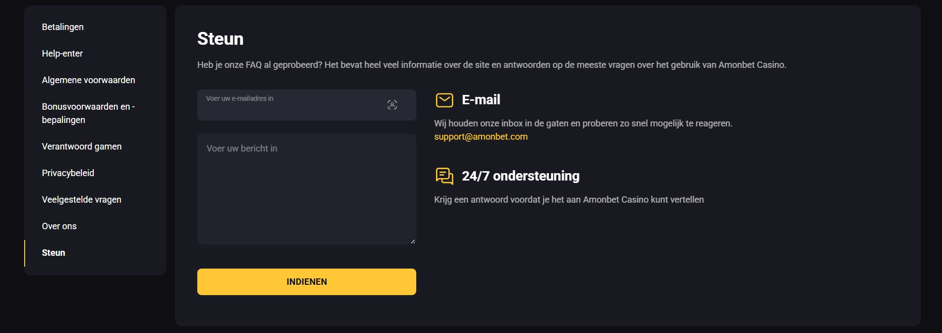 Amon Bet Casino 24/7 klantenservice